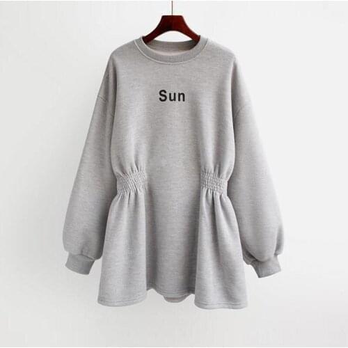 Autumn Winter Mid-Length Loose Fleece Sweatshirt Fashion O-Neck Female New Letters Sprint Casual Pullover Tops