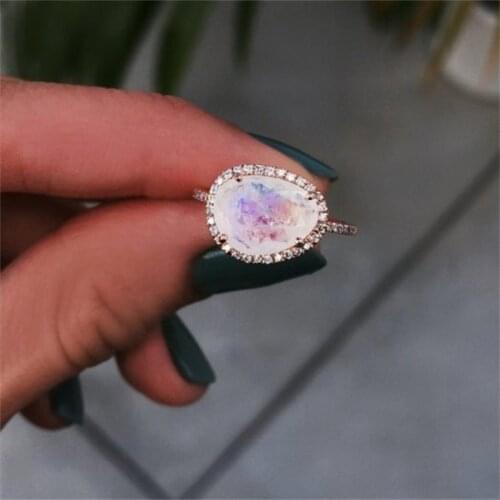 Modyle Fashion Female Zircon Jewelry Rose Gold Color Moonstone Wedding Engagement Rings for Woman Dropshipping