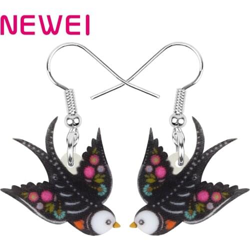 Newei Acrylic Halloween Flying Bird Earrings Floral Print Cute Animal Dangle Drop Jewelry For Women Kids Novelty Festival Gift