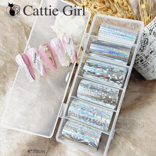 1Box Holo Laser Sliver Glass Nail Foils Nail Transfer Paper Adhesive Nails Wraps DIY Nail Art Decorations 4*70CM