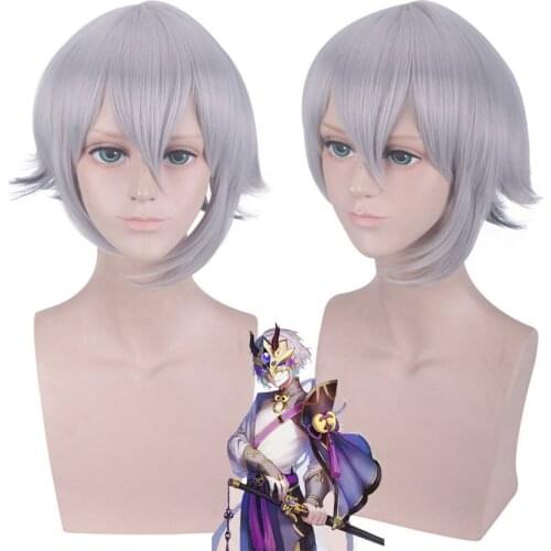 35cm Anime Game Fate/Grand Order Apocrypha Cosplay FGO Lang Lin Wang Wig Role Playing Wigs Halloween Cosplay Silver Gray Hair