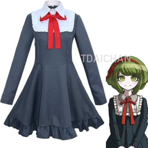 4PICS Anime Danganronpa Another Episode:Ultra Despair Monaca Towa Cosplay Costume Dress Monaka Towa Uniforms Set Green Wig