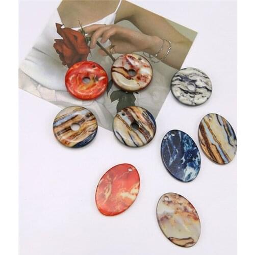 6pcs Koreapopular Ink Oval Hollow Round Geometric Earrings for Women Material Diy Jewelry Accessories Smudge Acetic Acid Resin