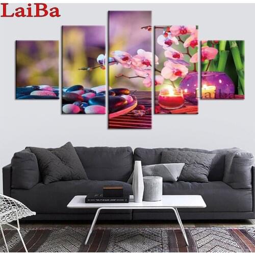 Diamond Painting mosaic SPA Candles,black stones,5d DIY Full round square Drill Cross Stitch Rhinestone Embroidery orchid flower