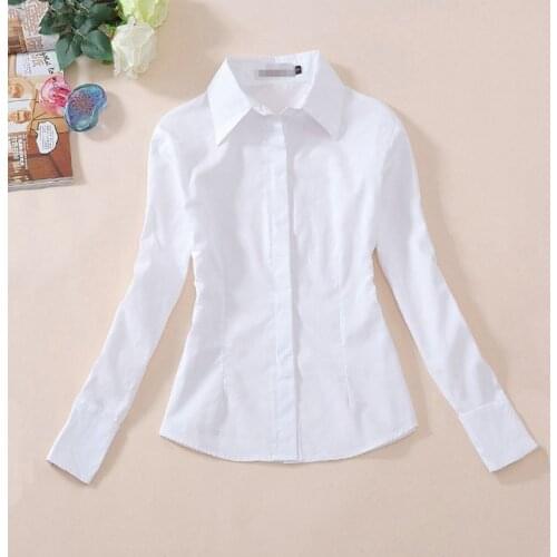 100% cotton full sleeve white blouse high quality students shirts girls/women high school wear preppy style school uniform shirt