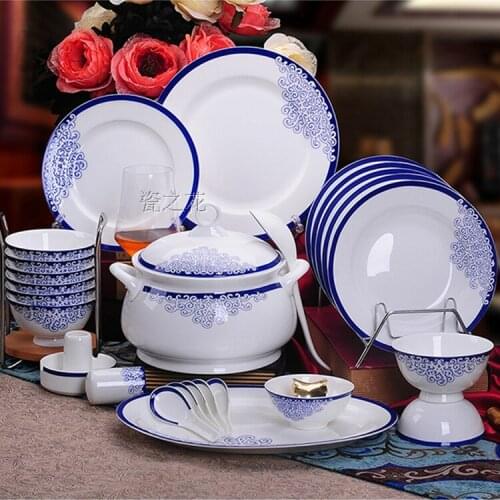 Bine China 46pcs Dinnerware Set Ceram Tableware Set Ceramic Plates Bowls Dishes Plates Soupe Bowls
