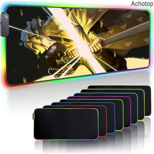 Large Mouse pad RGB Demon Slayer Gaming Accessories Computer 900x400 Mousepad Gamer Rubber Carpet With Backlit Play LOL Desk Mat
