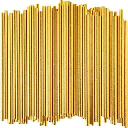 Gold Foil Paper Straws, Biodegradable Disposable Party Drinking Straws, Pack Of 100 Holiday Celebrations