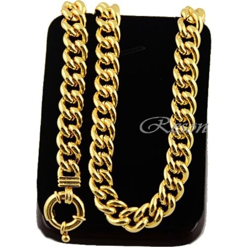 1pcs Chunly Heavy Wide 10MM Chains Man Woman Gift Yellow Gold Color Link Curb Necklace 20inch Bracelet