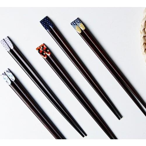 Japanese Style Printed Nail Chopsticks Japanese Style Household Floral Wooden Chopsticks