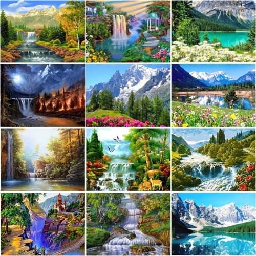 DIY 5D Diamond Painting Waterfall Landscape Cross Stitch Kit Full Drill Embroidery Mosaic Picture of Rhinestones Home Decor Gift