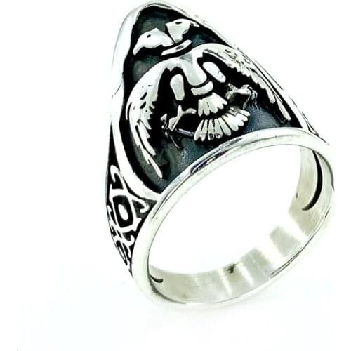 Double-Headed Eagle Archer Ring Thumb Ring In Traditional Silver mens ring