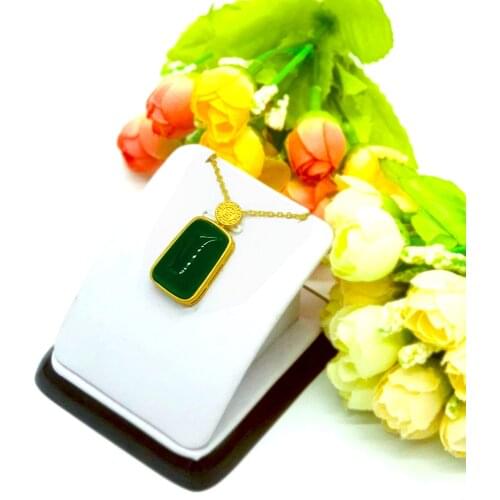 ELEGANT GREEN STONE PENDANT NECKLACE 14K GOLD SQUARE JADE GEMSTONE NECKLACE FOR MEN AND WOMEN WEDDING CHAIN NECKLACE JEWELRY