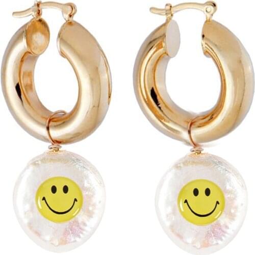 Geometric Round Brincos Trend Female yellow smile smiley face baroque freshwater pearl drop dangle Earrings For Women Charming