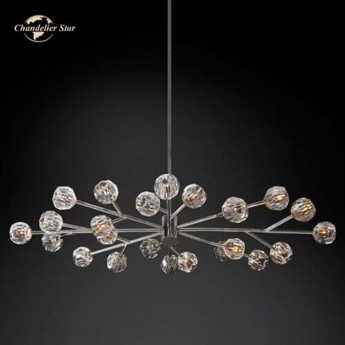 Vinatge LED Boule De Crystal Chandeliers Modern Chrome Brass Black Metal Ball Lighting Lustre Bedroom Living Room Lamps Fixture