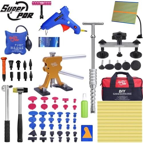 Super PDR Tools Auto Dent Puller Suction Cup Paintless Dent Removal Tool Air Pump Wedge Hand Tools Set With Line Board Tool Bags