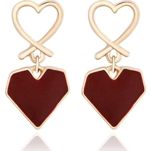 Karopel Fashion Heart-shaped Dangle Earrings Retro Joker Wine Red Hearts Contracted Long Earrings for Women Jewelry Making
