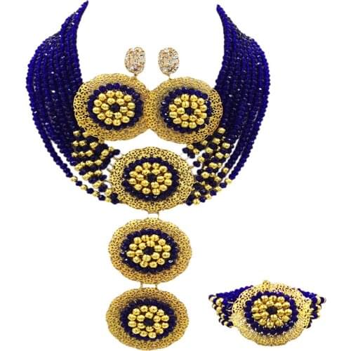 Royal Blue Costume African Necklace Nigerian Beads Jewelry Set Crystal Wedding Accessories Party Jewelry Sets for Women 8-3PH03