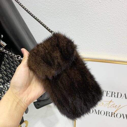 "Mobile phone bag" mini natural mink fur coin purse slung a small bag female Joker ladies shoulder mobile