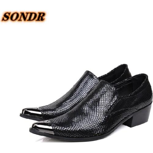 New Fashion Men Fish Pattern Genuine Leather Iron Toe Shoes Slip-on Korean Style Business Dress Formal Shoes Sapatos Masculino
