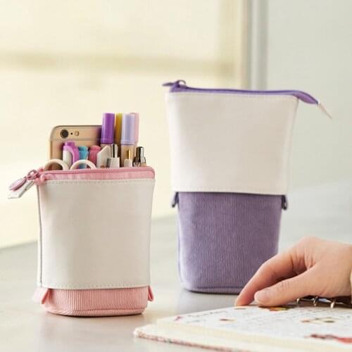 Flexible Kids Gift Pencil Case Canvas Fold Standing Holder Retractable Cosmetic Case Fabric Quality School Supplies Stationery