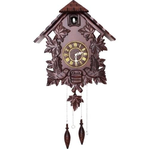 18inch Wall Decorations Living Room Wall Ornament Retro Cuckoo Clock Wood Carved Wall Clock Living/Childrens Room Wall Time