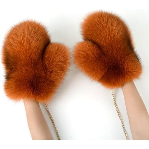 2021 new Women Fashion Brand New Genuine natural Woollen Fox Fur Covered Winter Gloves Mittens real fox fur glove JKP
