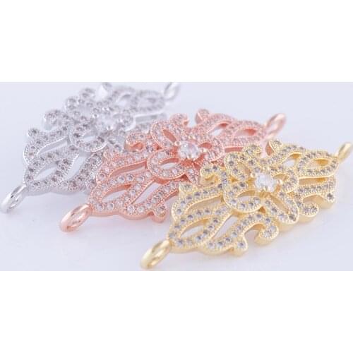 New Fashion Jewelry 5 pcs Zircon Flower Charms For Bracelet Women Handicraft Copper Micro Pave Charms Connectors Wholesale Gift