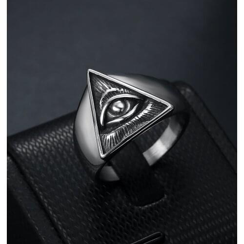 Wholesale Biker Design Illuminati Pyramid evil Stainless Steel Jewelry SAll Seeing Eye Masonic Men Rings BR1118