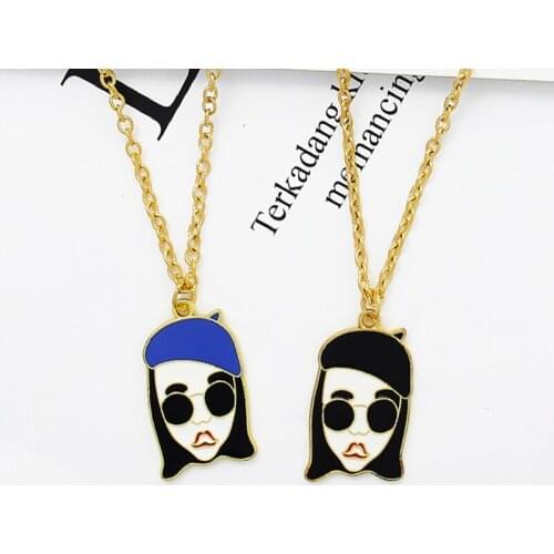 Simple Girl Choker Necklace Cool Killer Girls Blue Black Hat Girls Film Enamel Pendant Necklaces for Women Jewelry Wholesale