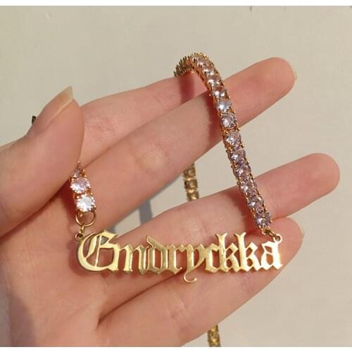 Custom Rhinestone Name Necklaces For Wome Men Personalized Pink Zircon Neck Pendant Necklace Cute Stainless Steel Jewelery 2020