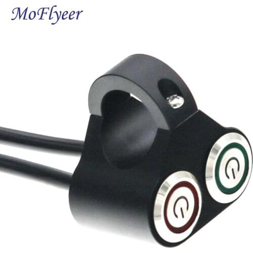 MoFlyeer 12V Motorcycle Switch 22mm Motorcycle Handlebar Manual-return Self-return Button LED Light Lamp Control CNC Switch