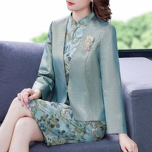 Mothers Dress Noble 2021 New Autumn Suit Foreign Style Middle-Aged And Elderly Temperament Acetate Satin Two-Piece Vfemage 5XL