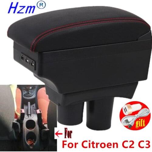 For Citroen C3 Armrest Box For Citroen C3 Car Armrest Storage Box Cup Holder Modification Accessorissories with USB LED