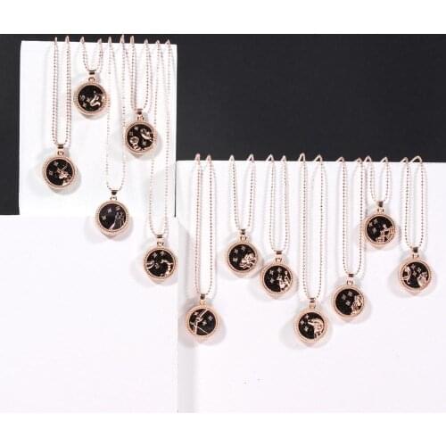 Unisex Paper Card 12 Constellations Pendant Rose Gold Chain Necklace Gemini Cancer Virgo Necklace Birthday Gifts For Women Men