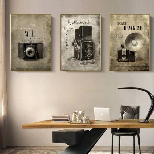 Retro Art Camera Old Photos American Light Luxury Dining Room Porch Murals Poster Canvas Decorative Painting Posters and Prints