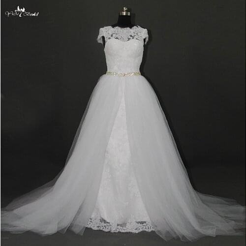 RSW820 Cap Sleeve Vintage Lace Removable Skirt Wedding Dresses With Detachable Train