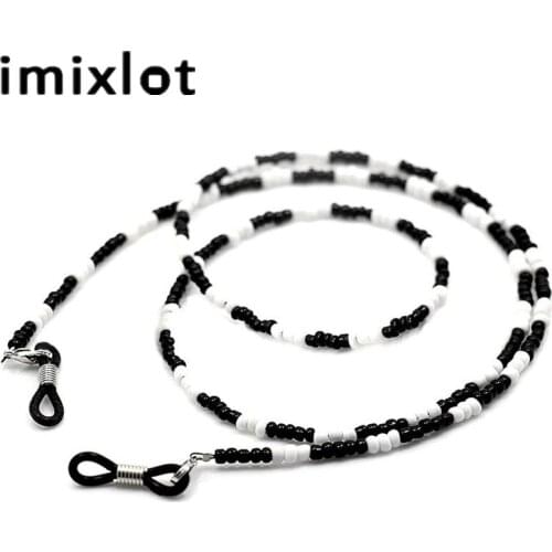 Imixlot Classic Black White Beads Sunglasses Lanyard Strap Necklace Metal Eyeglass Glasses Chain Cord Reading Glasses Strap