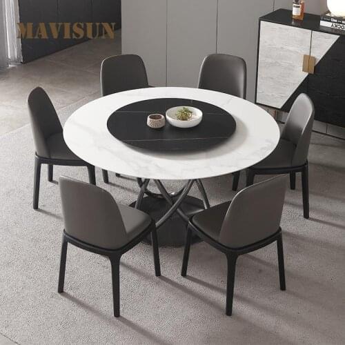 Modern Creative Design Nordic Light Luxury Rock Board Round Table With Turntable High-End Custom Living Room Dining Table Set