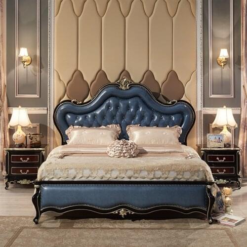 Jubaijia Huiou style bed master bedroom double bed luxury French 1.8m wedding bed head layer cow leather solid wood bed H81