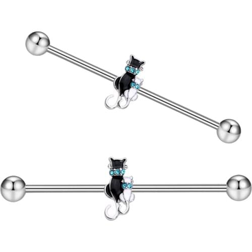 TIANCIFBYJS Punk Stainless Steel Industrial Piercings Barbell Helix Tragus Stud Cartilage Earrings CZ Snake Women Cat Lover