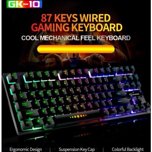 USB Wired Keyboard Gaming Keyboard 87 Keys Colorful Backlight Keyboard Ergonomic Gaming Keyboard Black