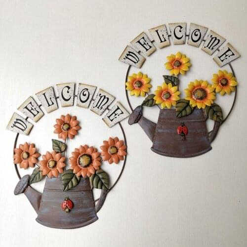 Vintage Metal Sunflower Welcome Sign Front Door Garden Themed Hanging Welcome Wall Plaque Home Garden Ornament