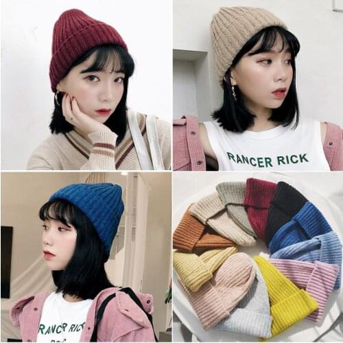 Knitted hat womens autumn winter wool hat solid color winter female hat warm melon skin hat man landlord hat rogue hat