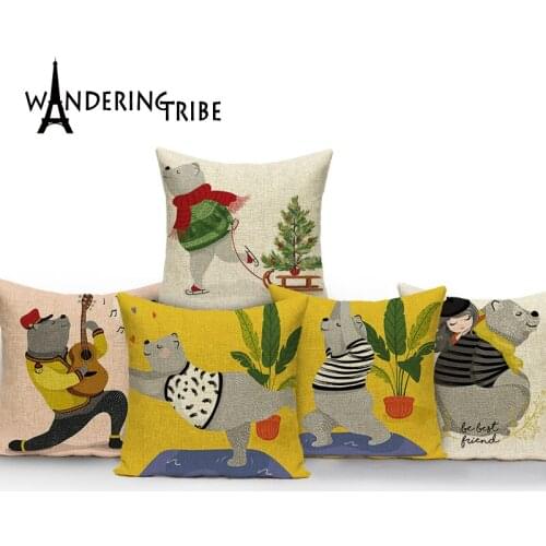 Funny Raccoon Cushion Covers Cartoon Girl Home Decoration PillowsCase Animals Sofa Theater Bedroom Cushions Cover Printed Pillow