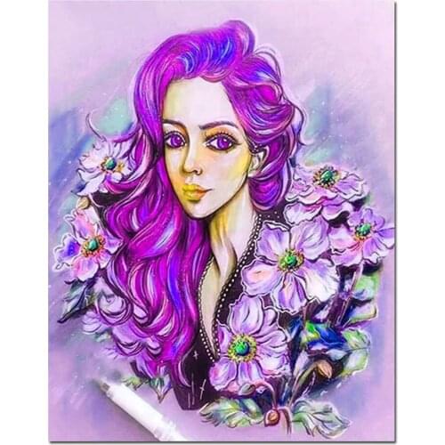 Woman Surrounded by flowers diy diamond painting rhinestone full square round drill diamond embroidery Fantasy portrait Girl