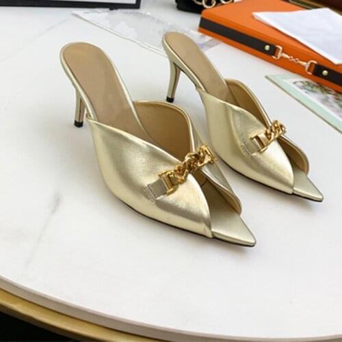 Big Size 2021 Summer High Heel Sexy Women Shoes Genuine Leather Chain Peep Toe Sandals Slippers size 35-42