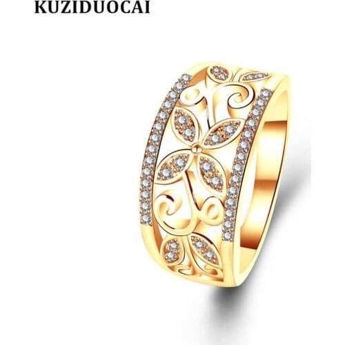 Kuziduocai 2019 New Fashion Jewelry Zircon Stainless Steel Butterfly Flower Wedding Bride Party Rings For Women Mujer Anillos