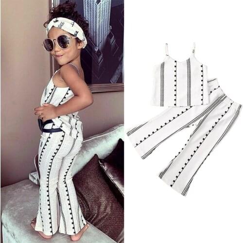 1-6Y Infant Baby Kid Girl Clothes Sets Summer Print Sleeveless Vest+Flare Long Pants 2pcs Outfits