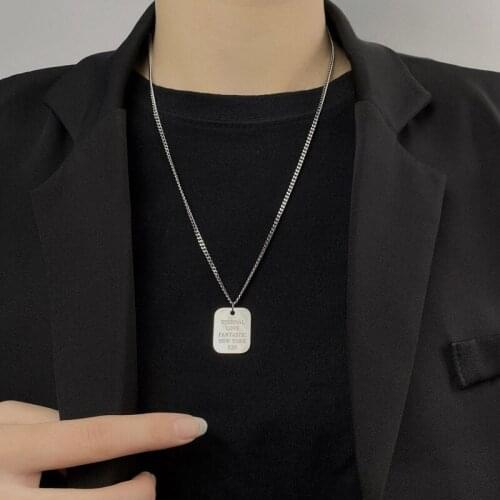 VSnow Minimalist Square Letter Stainless Steel Pendant Necklace for Women Girls Fashion Party Metal Necklace Jewelry Dropship